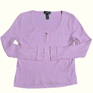 Ralph Lauren Women's Pink Ribbed Scoop Neck Popover Sweater‎ Size XL 100% Cotton